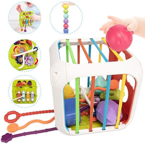 Montessori Toys for Toddlers, 7-in-1 Activity Cube, Shape Sorter Toy| Baby Developmental Learning Toys| First Birthday Gifts