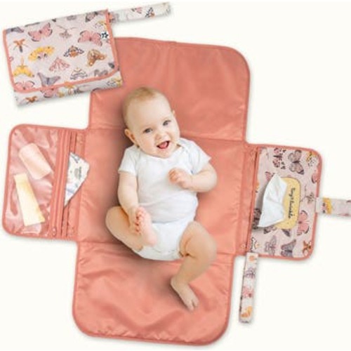 Portable/Foldable Waterproof Diaper Changing Pad with Smart Wipes Pocket