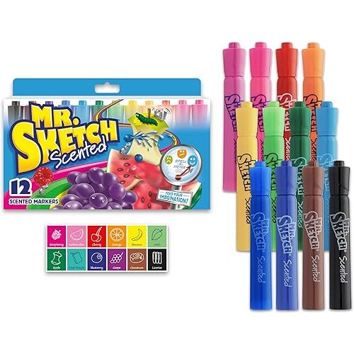 Mr. Sketch Scented Markers, Chisel Tip, Assorted Colors, 12 Count