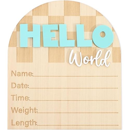 Racing Hello World Bulletin Board - Little Racer Birth Information Record,Fast Race Car Checkered Wooden Board, Newborn Milestone Announcement Sign,Hospital Nursery Racing Card Photo Props.