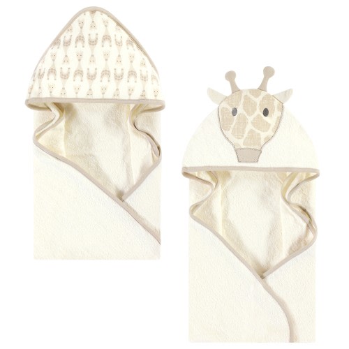Hudson Baby Cotton Animal Face Hooded Towel, Modern Giraffe 2-Piece, One Size - Modern Giraffe 2-Piece - One Size