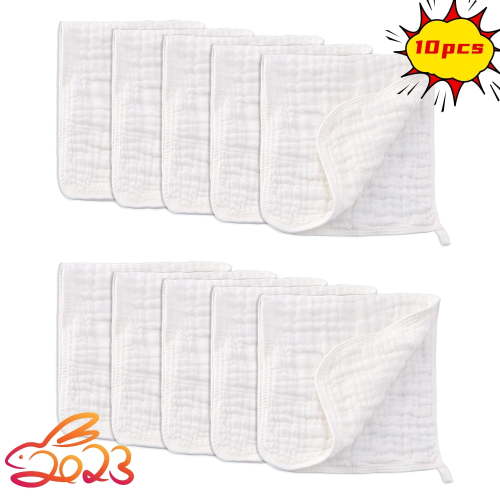 Threemushroom Reusable Muslin Cotton Burp Baby Bib, White, 20''x10'', 10 Piece