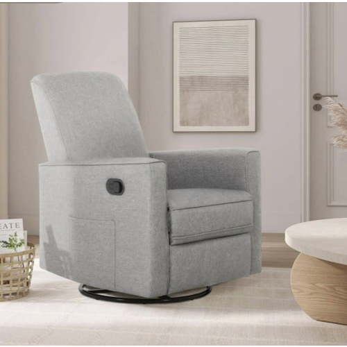 Evolur Raleigh Nursery Glider Recliner and Rocking Chair in Light Gray, 360° Swivel Motion, Multiple Recline Positions, Easy to Clean, FSC and Greenguard Gold Certified