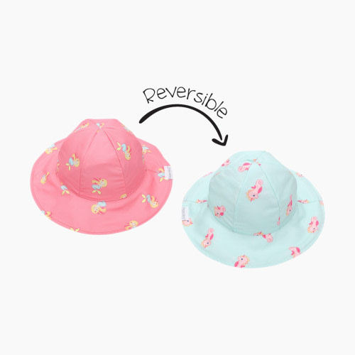 FlapJackKids Reversible Sun Hat - Mermaid/Seahorse, Small (6-24 Months)