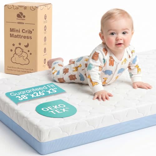 Pack and Play Mattress, Dual Sided Memory Foam 38x26x3 Inch, Blue | Pack n Play Mattress 3 Inch Thick, 4 in 1 Breathable Mini Crib Mattress, Portable Mattress 38x26x3, Playard Playpen Mattress