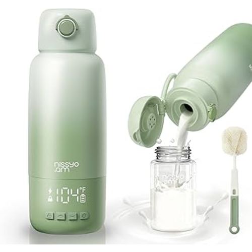 Portable Bottle Warmer, 17oz Fast Heating Baby Bottle Warmer for Breast Milk, Formula & Water, Long-Lasting Heat Retention Travel Milk Warmer for Car and On-The-Go, Green