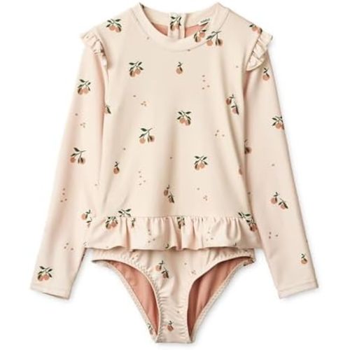 Girls One Piece Swimsuits Zipper Rash Guard Long Sleeve Bathing Suit with Ruffle Hem UPF50+