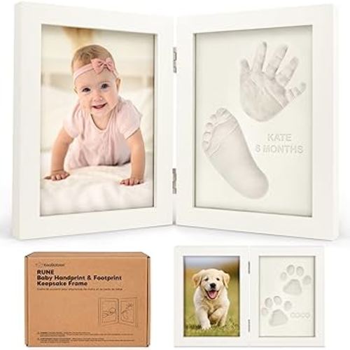 KeaBabies Personalized Baby Hand and Footprint Kit, Quick Dry Clay - Newborn Keepsake Feet and Handprint Kit, Nursery Picture Frame, New Mom Gifts for Baby Showers & Registry (Alpine White)
