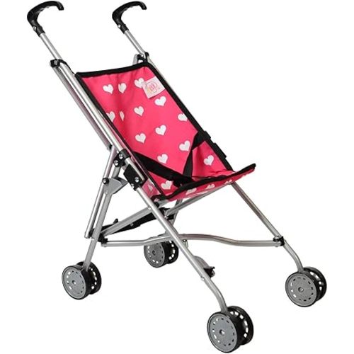The New York Doll Collection First Dolls Stroller for Kids, one Piece 18” inch Folds for Storage -(Pink Hearts)