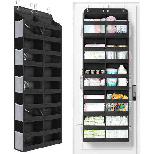 Yecaye 5-Tier Over The Door Organizer Dual-Column, 80lbs Load Over the Door Storage of 10 Compartments, Heavy Duty Extra Large Door Organizer Hanging for Bedroom Nursery Bathroom Pantry, Black, 1 Pack