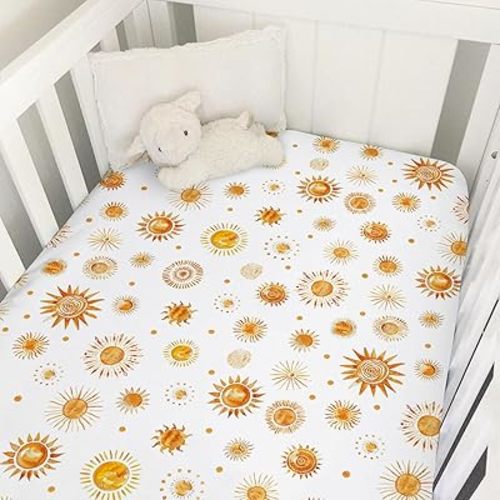 Watercolor Suns Totem Baby Crib Sheets 52''x28'' Boho Sunshine Stretchy Fitted Crib Mattress Covers for Boy Girl Golden Suns Soft Nursery Baby Bed Sheets for Standard Crib and Toddler Mattress