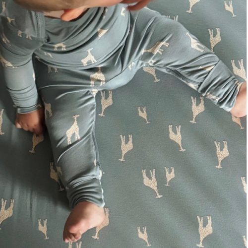 Giraffe Moss Sage Convertible Footie Pajamas | günamüna