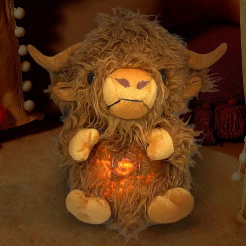 JLFNYA Breathing Stuffed Animal,Breathing Sucking Cow,Soothing Cow - Stress and Anxiety Relief Companion with Sensory Details,Musical Lighting and Breathing Rhythm,Gift Kid Adult Women Men