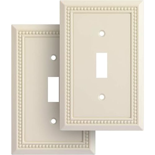 Henne Bery Sunken Pearls Heavy Duty Decorative Wall Plate Switch Plate Outlet Cover, Durable Solid Zinc Alloy (Single Toggle 2PK, Light Almond)
