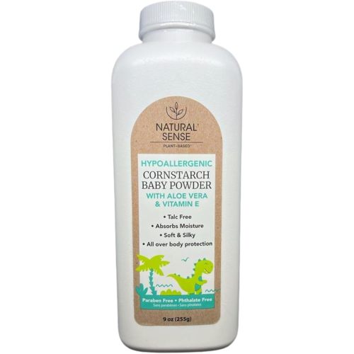 Natural Sense Plant-Based Hypoallergenic Cornstarch Baby Powder with Aloe Vera & Vitamin E, 9oz