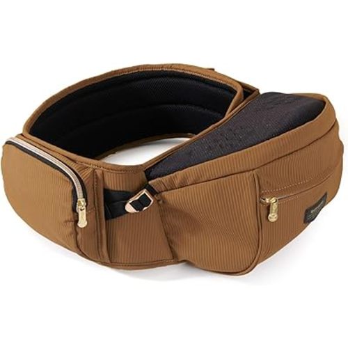 Sunveno Baby Carrier with Hip Seat,Ergonomic Baby Hip Carrier, Front-Facing Baby Holder, Anti-Slip Seat Surface, Wide and Adjustable Waistband,Multiple Pockets, Newborn to Toddler up to 45lbs, Brown