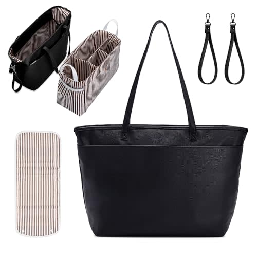 Parker Baby Co. Willow Tote, Vegan Leather Diaper Tote & Removable Insert | Stylish diaper tote bag with removable insert, changing pad and stroller hooks create a polished work-to-baby carryall