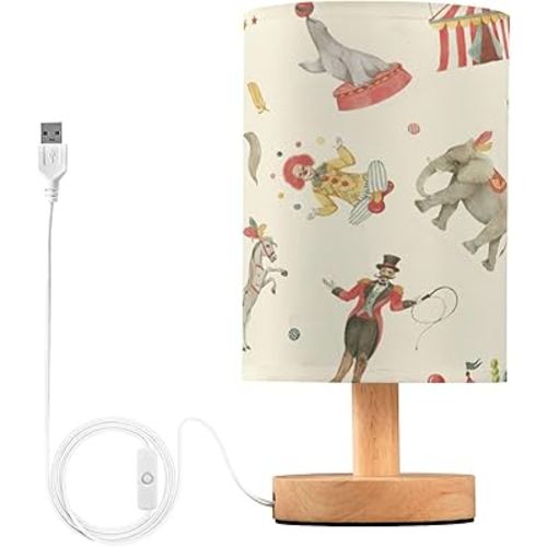 Circus Animals Clown LED Table Lamp with USB Port Night Light Bedroom Lamps for Nightstand Living Room Dorm Home Office Desk