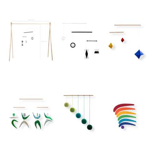 Montessori Mobile Set of 5 - Munari, Gobbi, Octahedron, Dancers and Rainbow for Newborn Visual Development with Gym Holder Nursery Decor