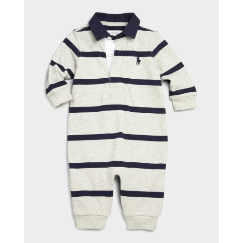 Boy's Striped Cotton Jersey Rugby Coverall, Size NB-12