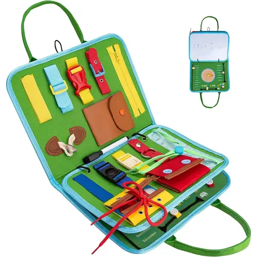 Busy Board, Montessori Toys for 1 2 3 4 Years Old, Sensory Toys, Girls & Boys Preschool Toddler Activities Educational / Travel Toys for Fine Basic Dress Motor Skills