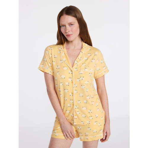 Joyspun Women's Dreamy Soft Collection Notch Collar Top and Shorts Pajama Set, 2-Piece, Sizes XS-3X