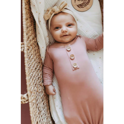 Solid Mauve Newborn Baby Knot Gown & Hat | Caden Lane