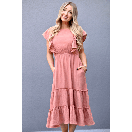 Gauze Ruffle Midi Dress- Terracotta – Nursing Queen