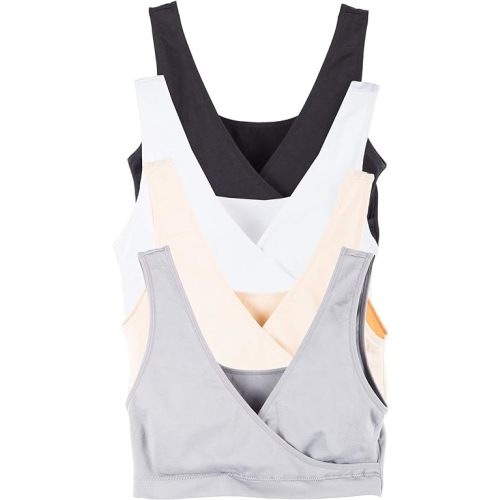 Caramel Cantina 4 Pack Nursing Maternity Women’s Sleep Comfort Bralette Bra - Medium - Grey/Beige/White/Black