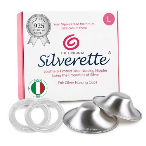 Silverette Nursing Cups, Postpartum Essentials, Real Silverette, L O-Feel | Soft Silicone, Comfort Fit, Reduces Friction, Compatible with Silverette Cups, 2 Rings, Breastfeeding, Newborn, Made in Italy