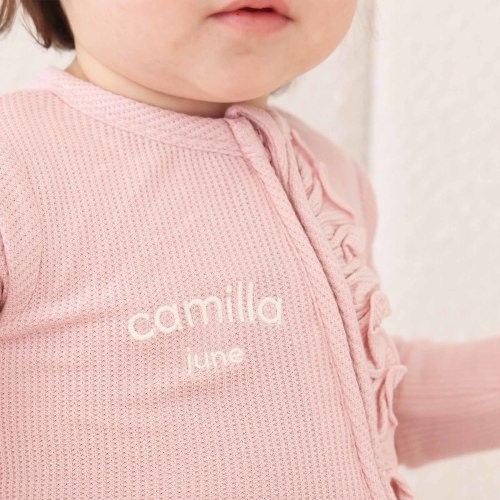 Embroidered Bamboo Waffle Zipper Ruffle Footie | Lotus