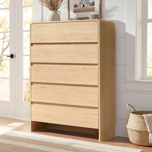 Ebern Designs Modern 5-Drawer Vertical Dresser with Curved Corners and Flush Fronts,Soft Close Slides | Wayfair