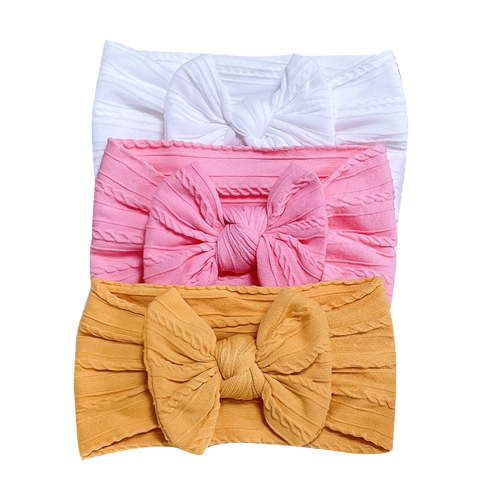Zwiiyzr Bows for Girls Headbands 3PC Toddler Cute Bowknot Solid Color Baby Headdress Elastic Band Hair Band Hair Accessories for 0-3 Years Yellow