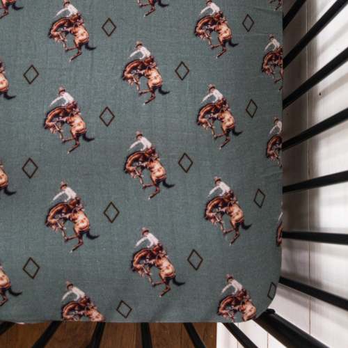 Teal Bronc Bamboo Muslin Crib Sheet – Cowkid Clothing Company