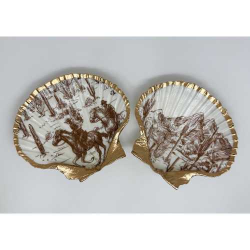 Cowboy Western Duo Shell Ring Dishes: Coastal Jewelry Tray, Beach Gift, Western Decor