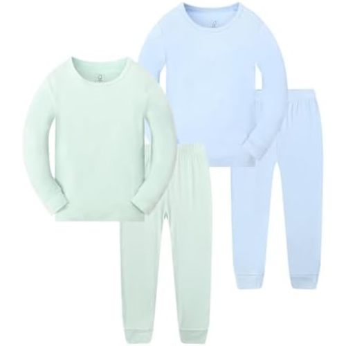 JunNeng Toddler Rayon from Bamboo Pajamas Sets,Baby Boy Girl Solid Snug Fit Long Sleeve Sleepwear