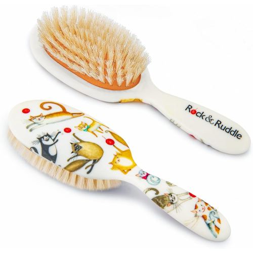 Rock & Ruddle Soft White Natural Boar Bristle Hairbrush for Babies and Young Children | Perfect for Fine Hair Detangling and Smoothing - Cute Cats