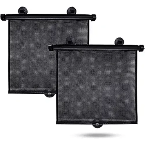 EcoNour Car Side Window Sun Shade (2 Pack) | Retractable Roller Sunshade for Kids | Baby Car Window Shades for UV and Sun Glare Protection | Baby Travel Accessories (15"x17")