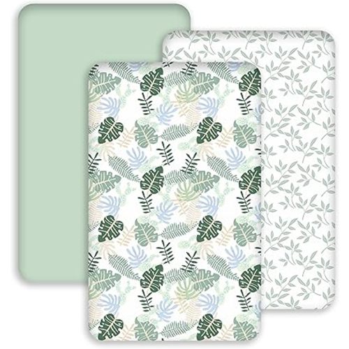 Bedside Sleeper Bassinet Fitted Sheets 20 x 33, 3 Pack Baby Delight Beside Me Dreamer,Babybond,Jimglo,koola,cowiewie,fodoss, Dream On Me Baby Square Bassinet, Sage Green Leave