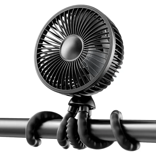 Gaiatop Baby Stroller Fan, 4000mAh Oscillating Mini Portable Fan with Light, 4 Speeds Battery Operated Small Handheld Desk Fan, 360° Rotate Flexible Tripod Clip On Fan for Car Seat Crib Travel Black