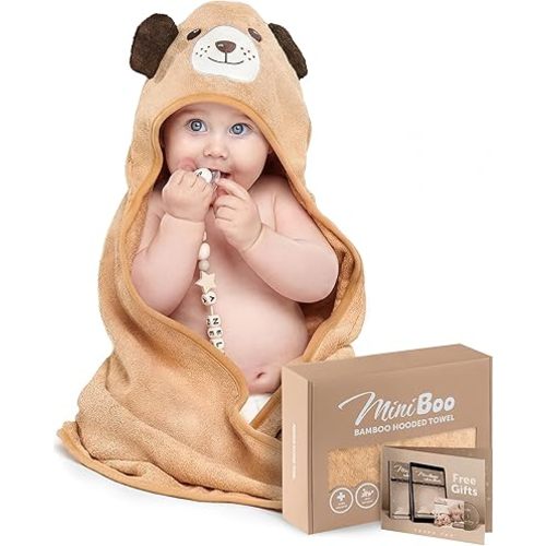 MINIBOO Hooded Baby Towels for Newborn & Toddler - Super Soft Baby Bath Towels with Hood, Highly Absorbent Viscose Made from Bamboo Hooded Towel for Boys, Girls, Newborn Essentials