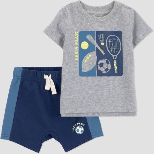 Carter's Just One You® Baby Boys' 2pc Athletic Sports T-Shirt and Shorts Set - Blue/Gray 12M