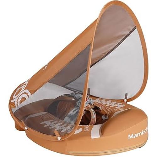 Mambobaby No-Flip Baby Pool Float with Canopy & Tail Non-Inflatable Swim Float for Infants, Pearl-Foam, UPF 50+ & Adjustable Safety Five-Way Harness, Skin-Friendly for Boys Girls 3-24 Months
