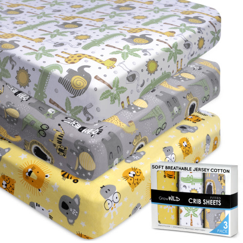 Safari Crib Sheets For Baby | Grow Wild 3-Pack Soft Jersey