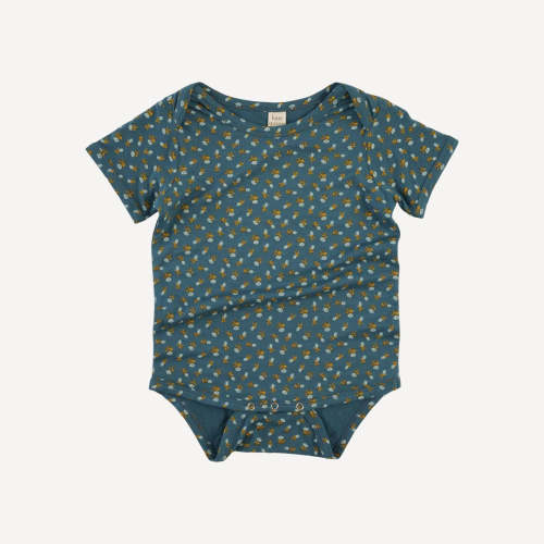 short sleeve lap neck bodysuit | tiny blue rosebud | bamboo – kate quinn