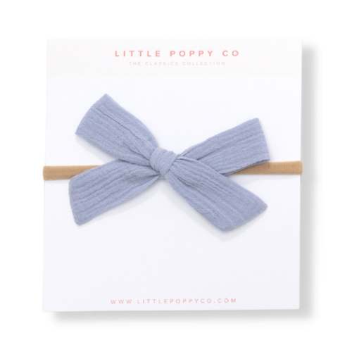 Blue Grey Linen Headband Bow