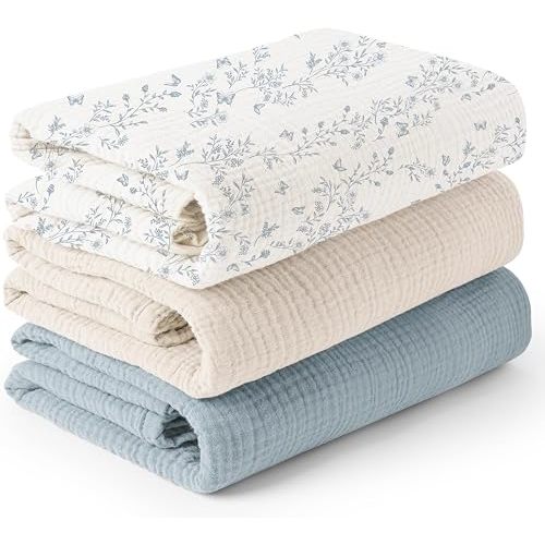 Konssy 3-Pack Muslin Baby Swaddle Blankets, 47 x 47 in Receiving Blankets