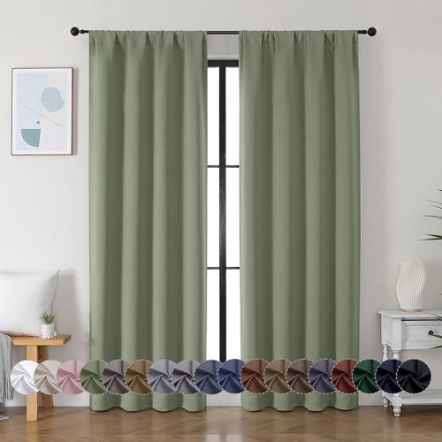 Simplebrand Ava Blackout Curtains, 2 Panels Set, 40x84, Sage Green