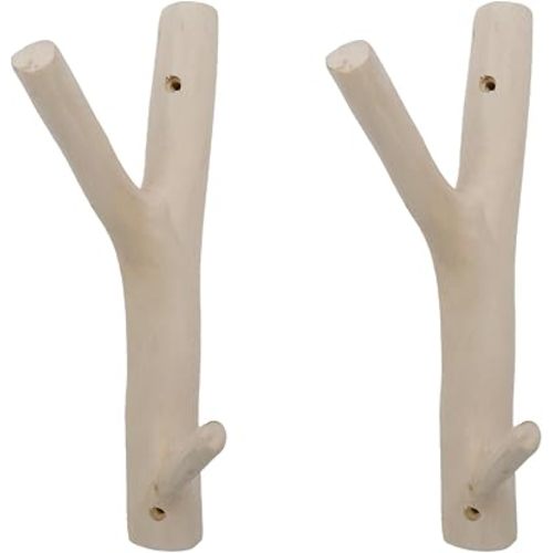 2Pcs Real Wood Tree Branch Double Wall Hooks, Thickness 2cm-3cm