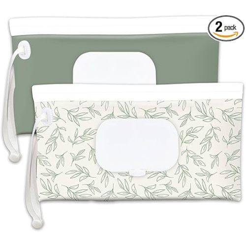 Baby wipes dispenser，portable baby wipes holder for outdoor, Refillable baby wipes container, on the go wet wipe pouch for travel, resuable wipes dispenser for hiking (sage)